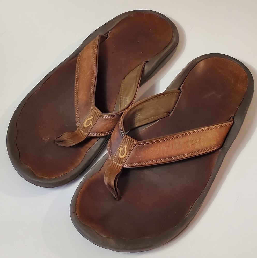 Olukai Men's Leather Flip Flop Sandals Size 10